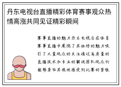 丹东电视台直播精彩体育赛事观众热情高涨共同见证精彩瞬间